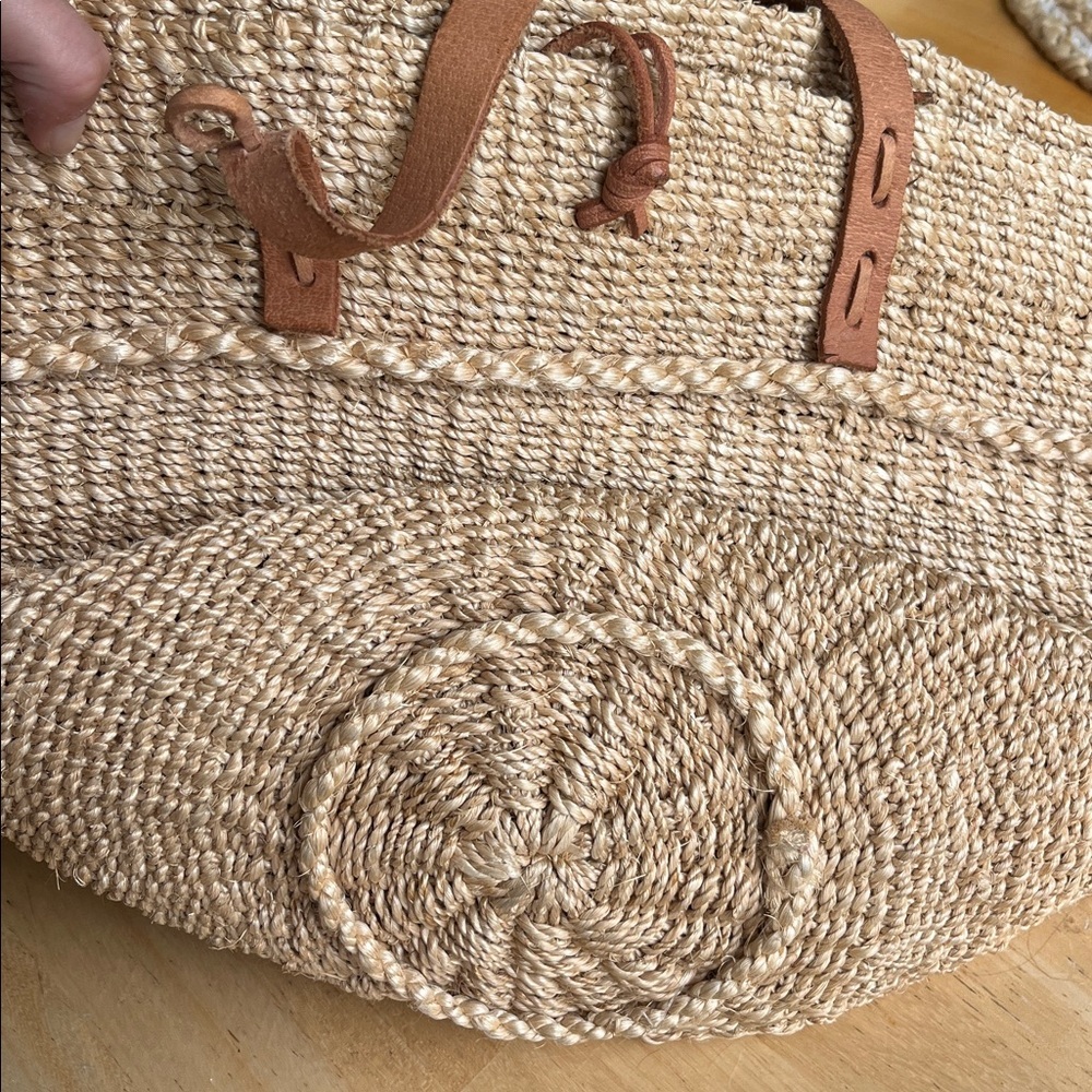 Vintage 90s Noah’s Ark Sisal Market Bag Leather Strap Animal Tote - Picture 9 of 12